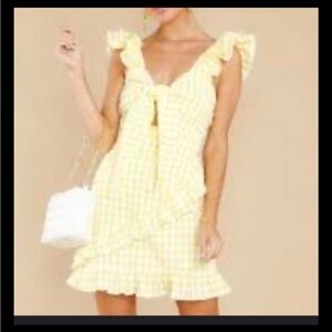 MABLE Yellow Gingham Cut Out Flirty Ruffle Sundress Large